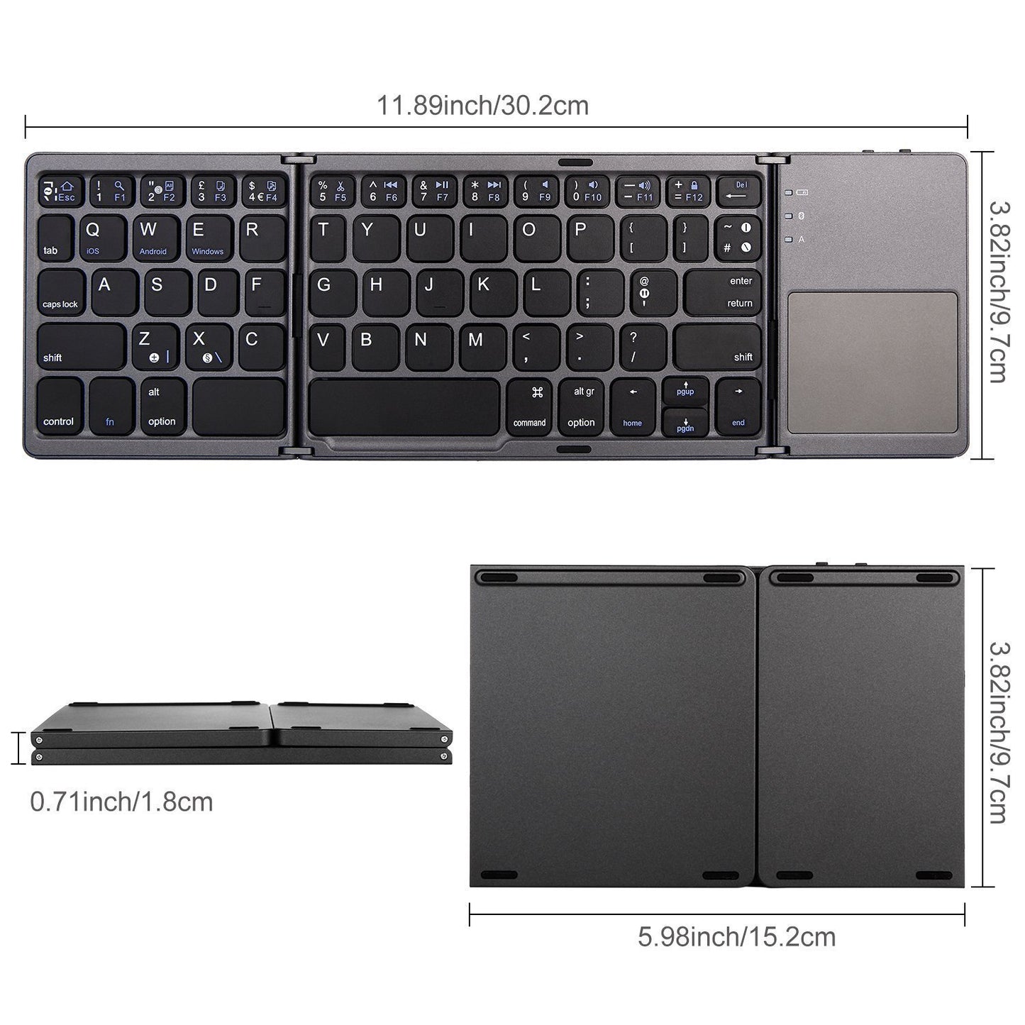 Folding Tablet Phone Computer Wireless Foldable Bluetooth Keyboard Multi-Function Button