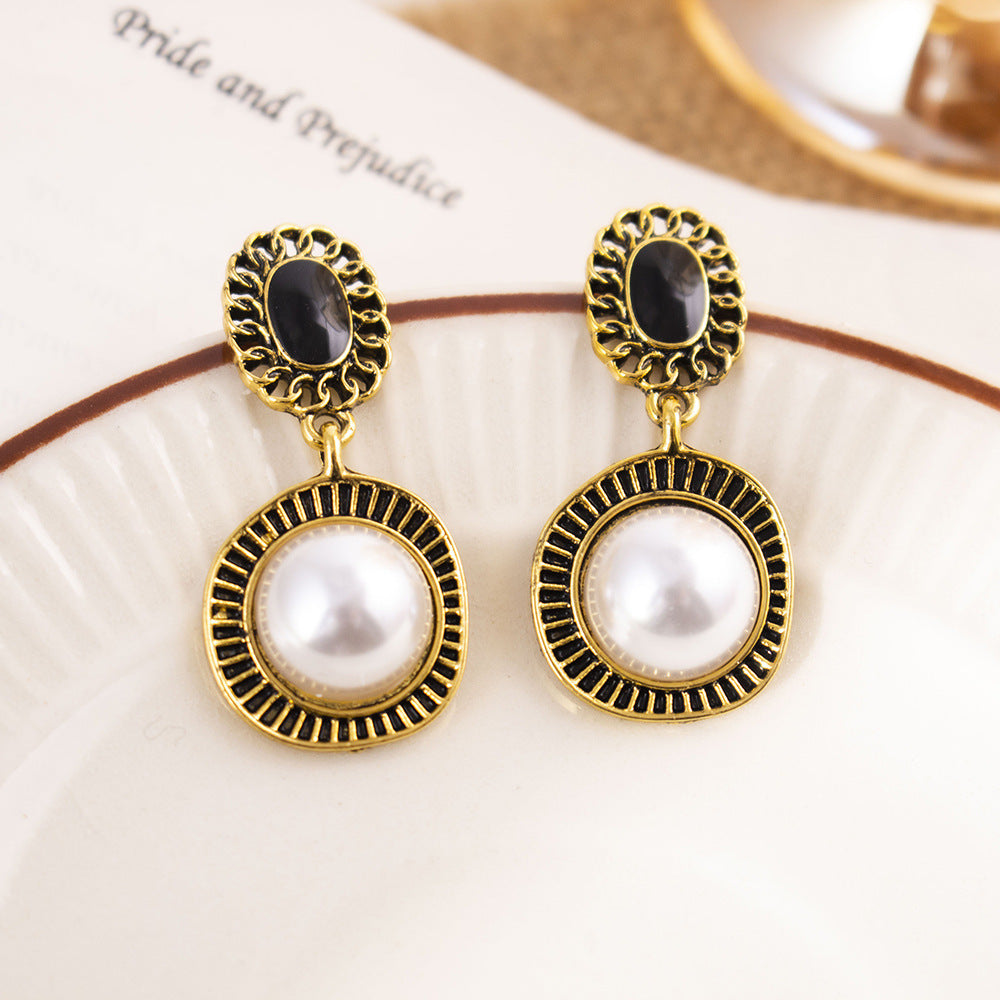 Vintage Elegant Flower Earrings - Enamel Retro Niche Style, Light Luxury Premium Versatile Ear Jewelry For Women