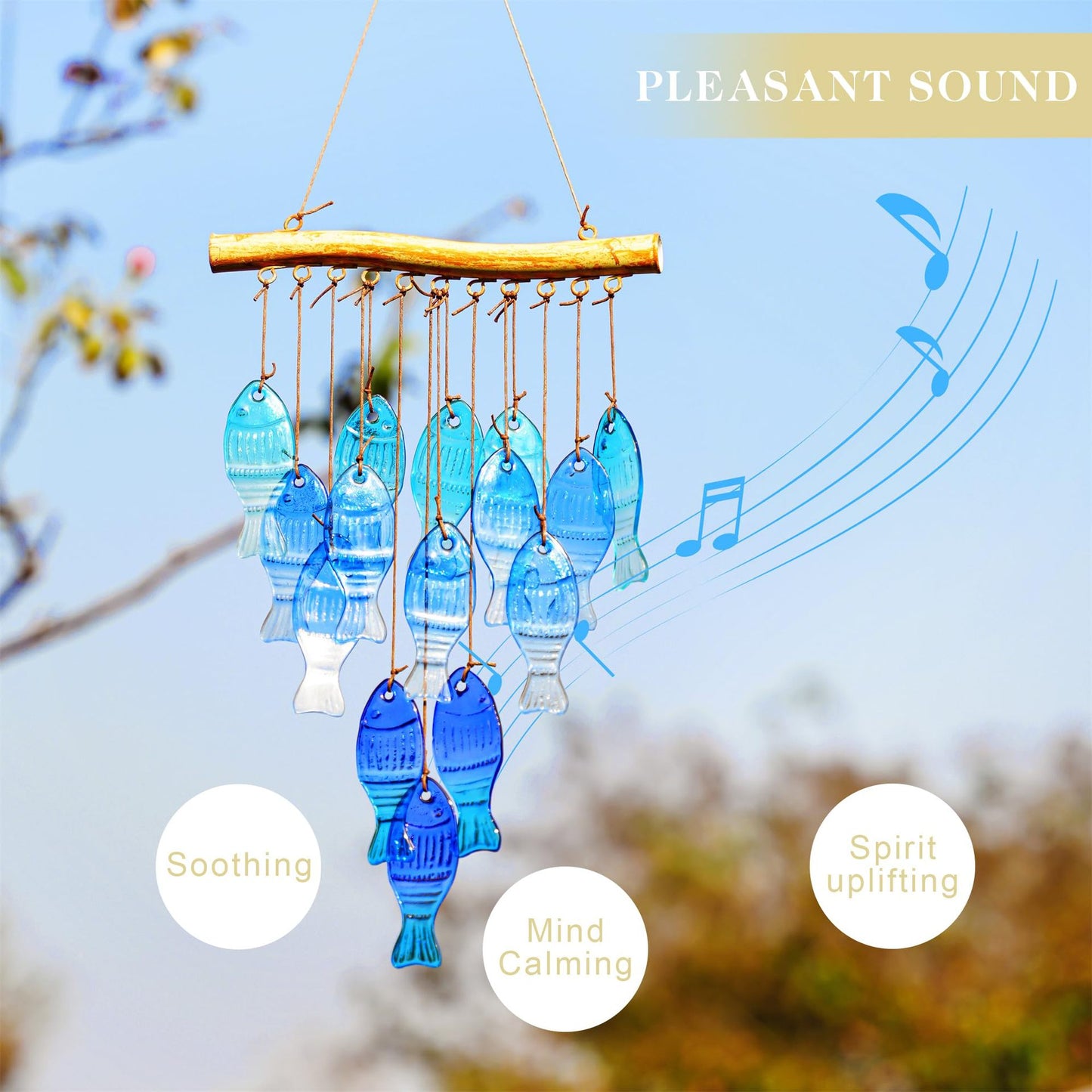 Blue Glass Wind Chime For Outdoor Beaches