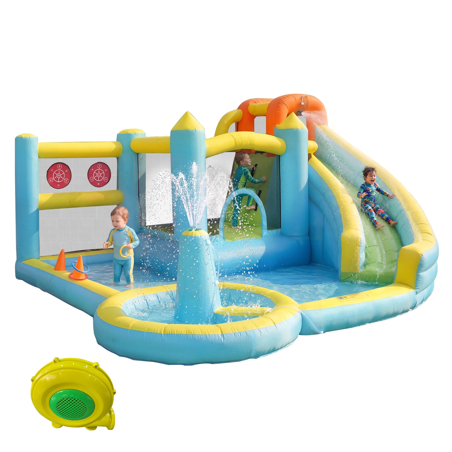 Kids Bouncy Castle Water Park Water Slide Pool Inflatable Water Play Castle Kids Outdoor Garden Water Playground, With Blower, Inflatable Size 430X390X210cm