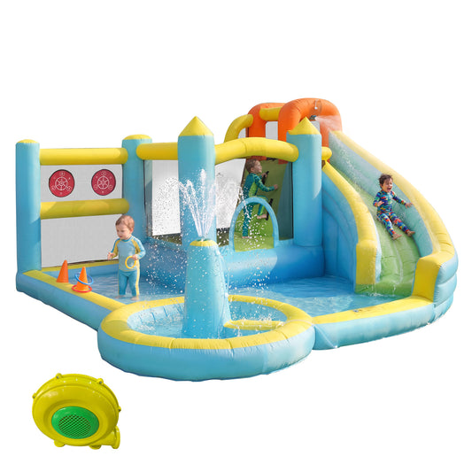 Kids Bouncy Castle Water Park Water Slide Pool Inflatable Water Play Castle Kids Outdoor Garden Water Playground, With Blower, Inflatable Size 430X390X210cm
