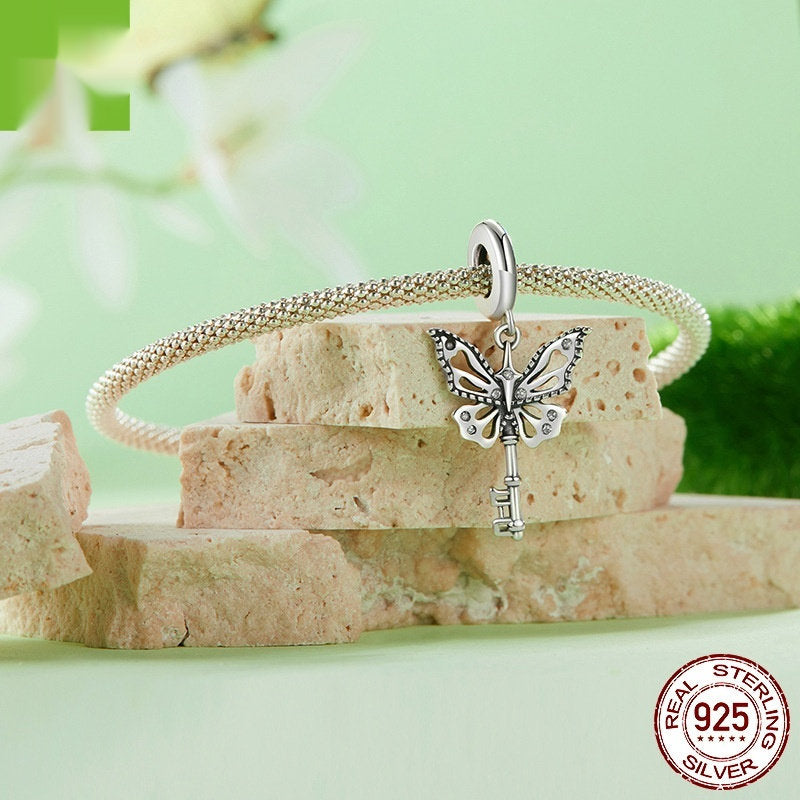 Butterfly Key Pendant S925 Sterling Silver Beads Accessories