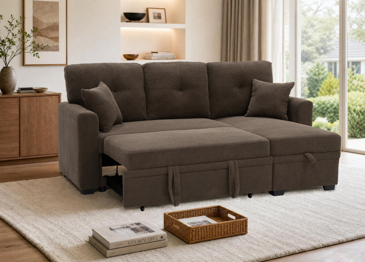 Sleeper Sofa, Sectional with Pull-Out Bed, Reversible Chaise, Storage Sectional,Small Space Solution, Convertible Sofa Bed, Living Room Furniture, L-Shaped Sofa