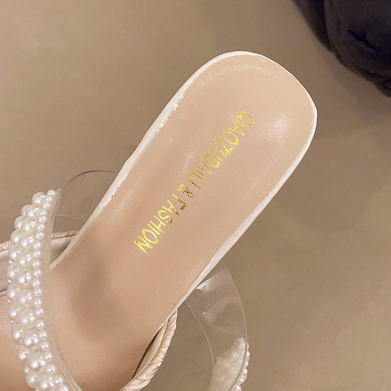 Women's Closed Toe Mule Slides, 2025 Summer Pointed Toe Rhinestone Stiletto Heel Sandals, Soft PU Comfort Outdoor Dress Heels