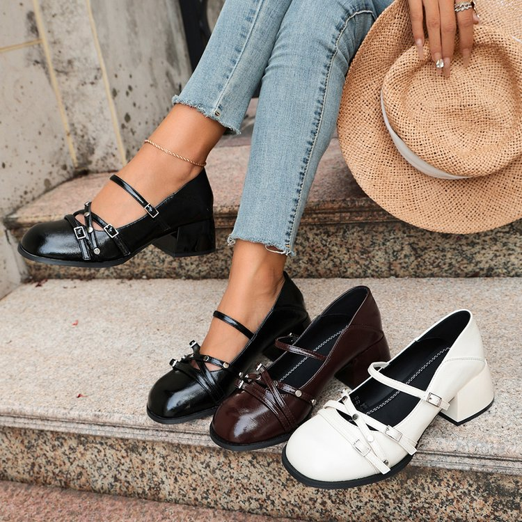 Women's Mary Jane Block Heel Pumps, 2026 Autumn New Cross Strap High Heel Fashion Shoes