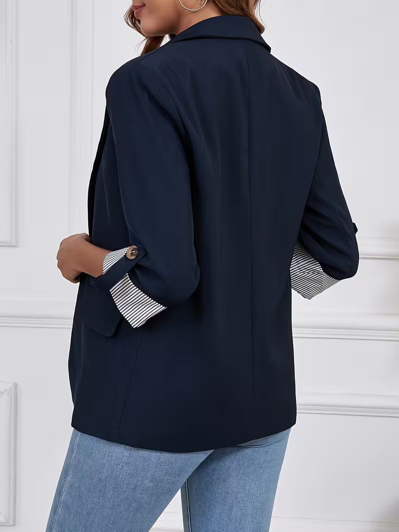 Women's Elegant 3 4 Sleeve Blazer Jacket. Solid Color Button Front H Line Suit Coat, Machine Washable All-Season Professional Outerwear For Office & Formal Events, Versatile Blazer For Year Round Wear