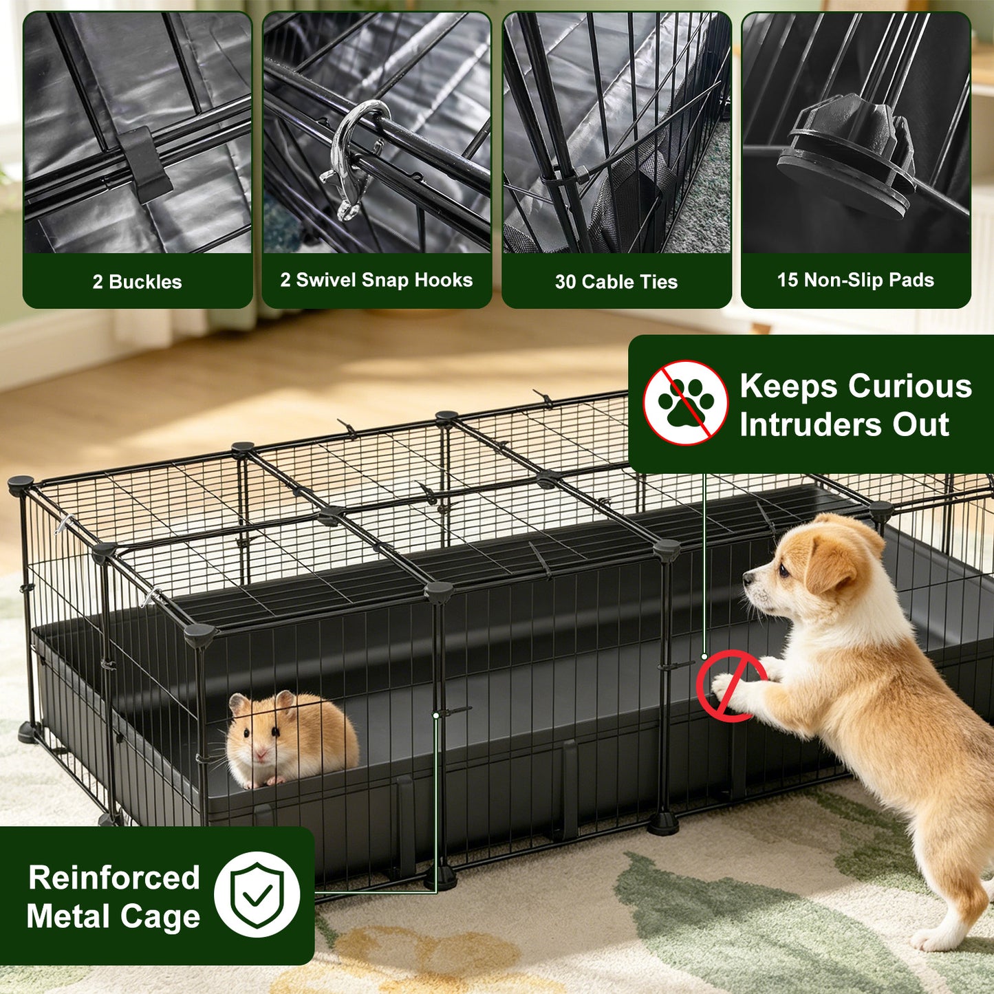 47x24x12IN Guinea Pig Cage Small Animal Playpen DIY Metal Pet Enclosure With 20 Panels Waterproof Floor Mat For Hedgehogs Chickens Ducklings Rabbits Hamsters