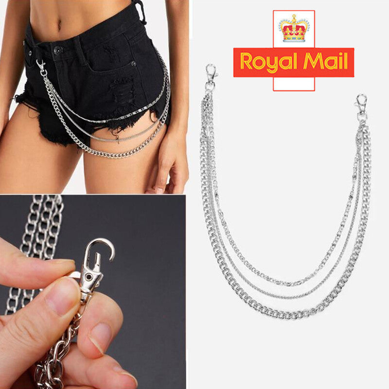 3 Layers Jeans Trousers Key Chain Rock Chains Pants Body Metal Belt Punk Style