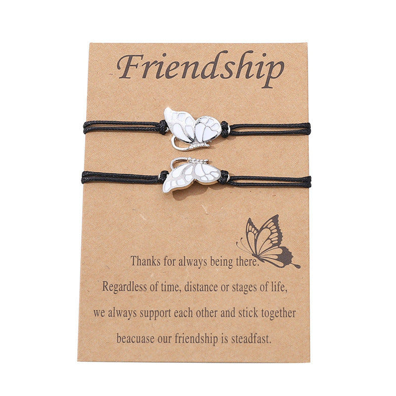 Butterfly Best Friend Wax Rope Braided Card Bracelet
