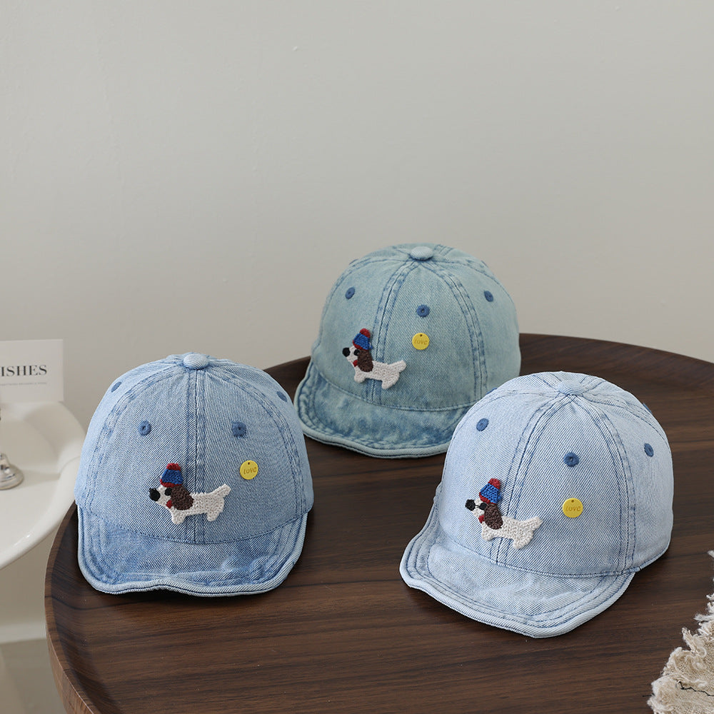 Korean-style Fashionable Cartoon Embroidered Puppy Soft-brimmed Hat, Lightweight And Breathable Children's Hat