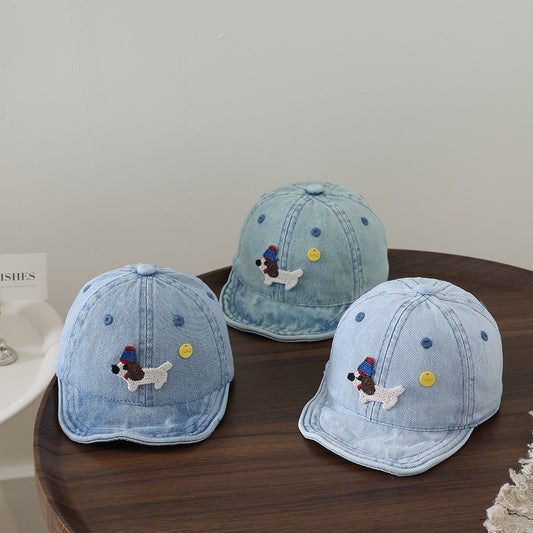 Korean-style Fashionable Cartoon Embroidered Puppy Soft-brimmed Hat, Lightweight And Breathable Children's Hat
