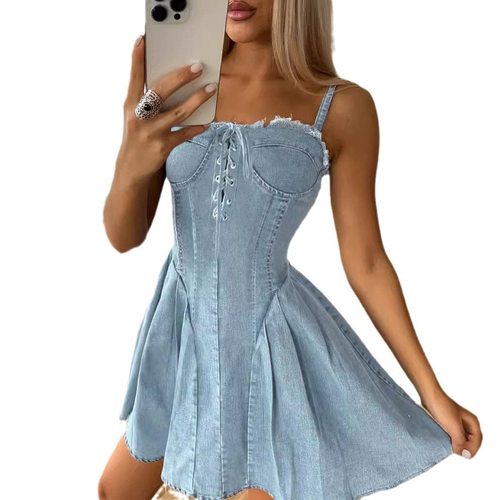 Womens New-style Strap Vest Denim Dress