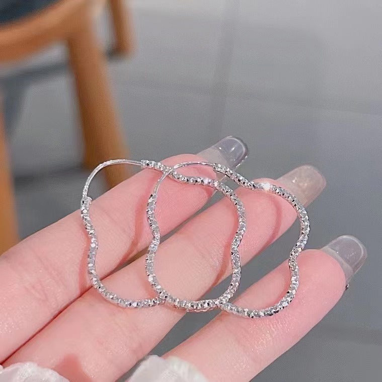 1 Pair 999 Sterling Silver Geometric Hoop Earrings, Minimalist Style, Perfect For Daily Wear And Valentine's Gift
