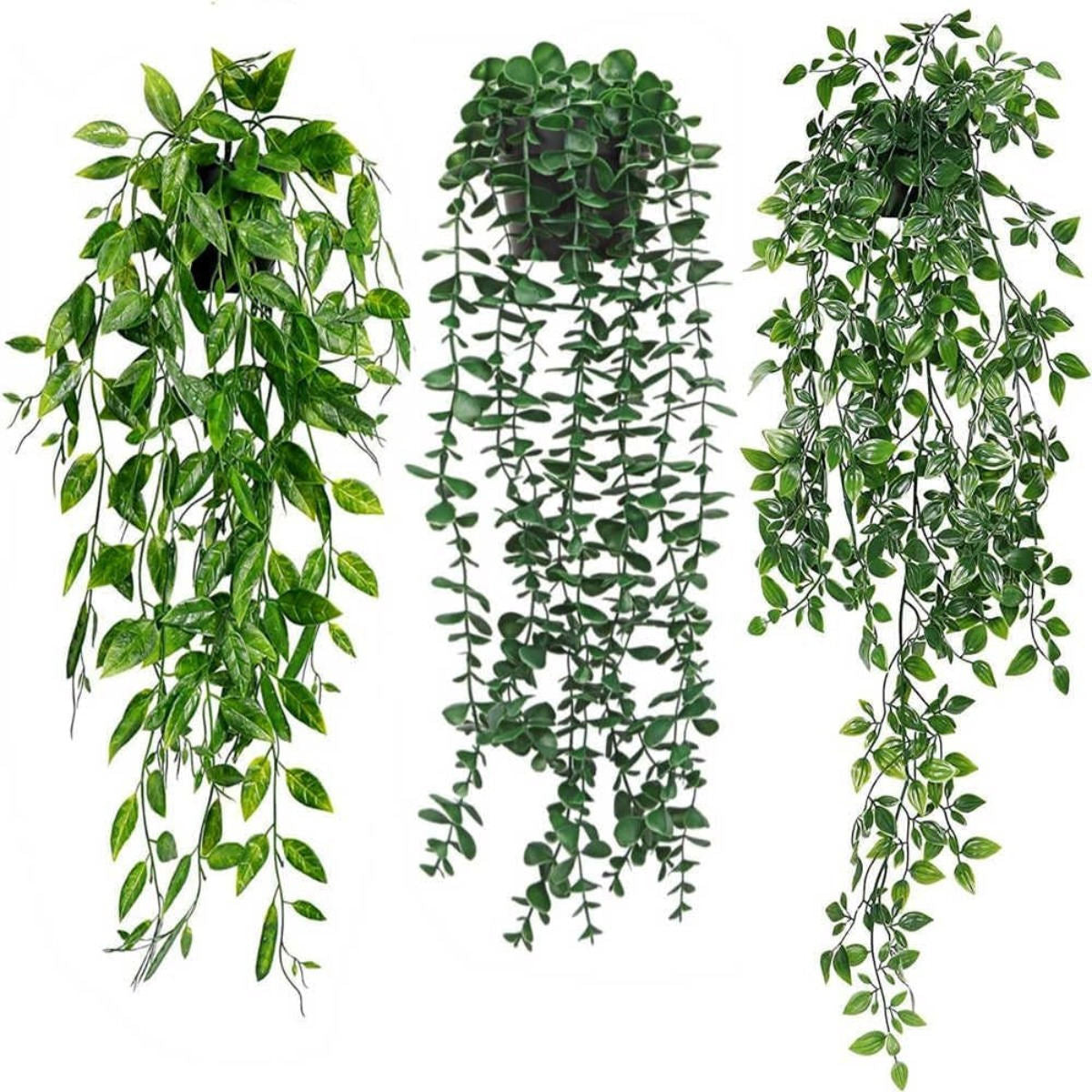 Set Of 3 Hanging Artificial Plants, Decorative Plant Set With Mandevilla, Pea Pods, And Eucalyptus—Party Accessory Set