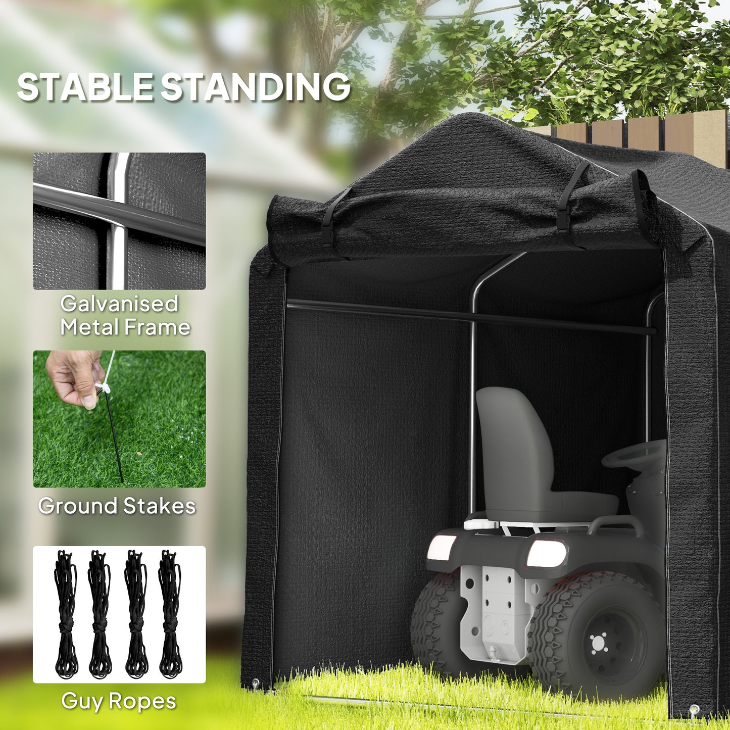 2.2 X 1.6 M Garden Storage Tent, Waterproof Anti-UV Bike Tent With Roll-up Zipper Door, Galvanised Outdoor Storage Shelter Carport For Bike, Motorbike, Garden Tools, Black