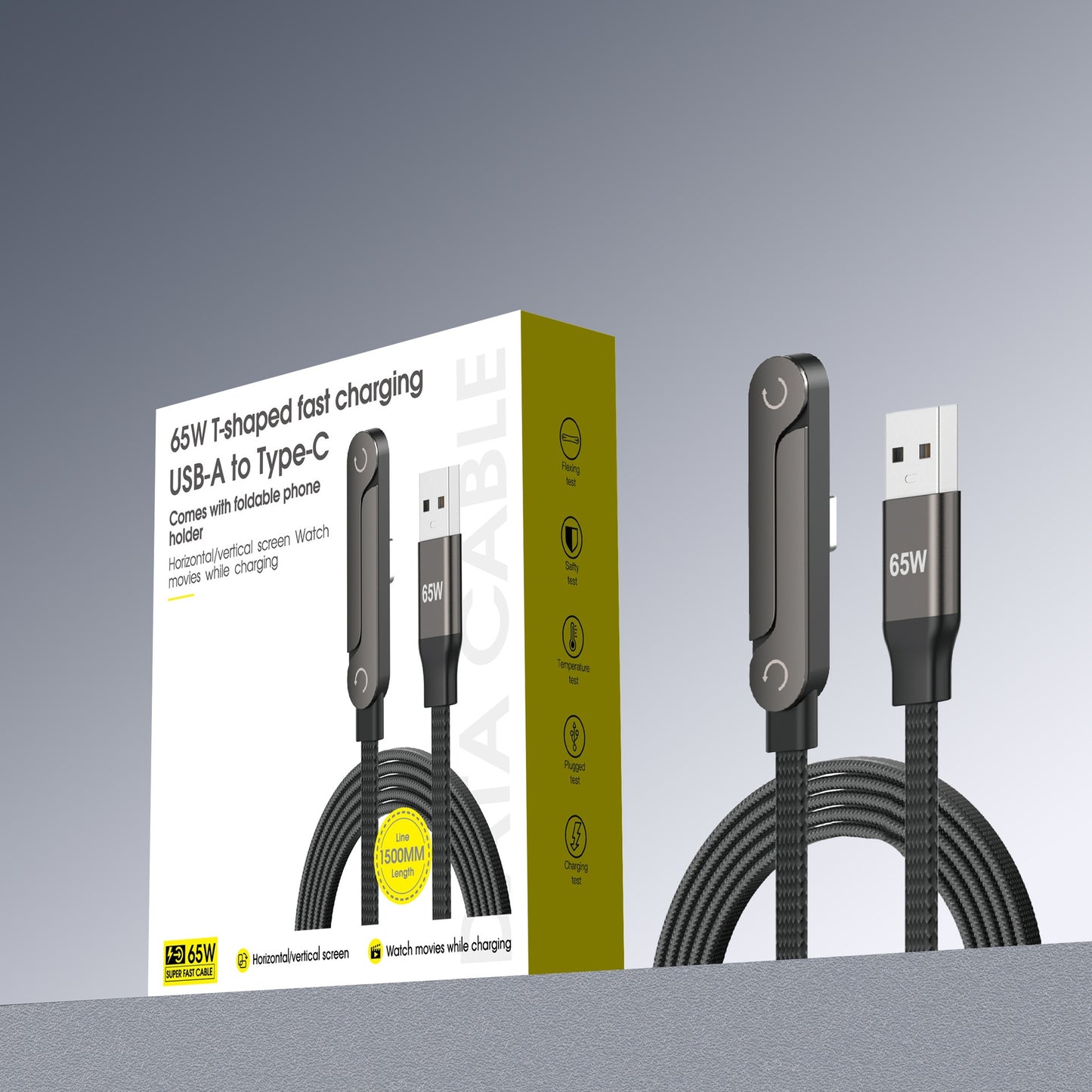 240W Foldable Stand Elbow Braided Charging Cable