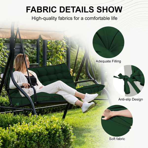 Outdoor Swing Cushions 70 Inch,Waterproof 4in Thick Porch Swing Cushion Replacement With Backrest And Ties,Comfortable 2-3 Seat Pation Swing Pad For Backyard,Garden,Lawn,Outdoor Furniture Dark Green