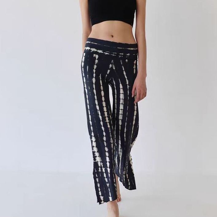 Printed High-waisted Slightly Flared Yoga Pants With A Side Slit And Moisture-wicking Properties