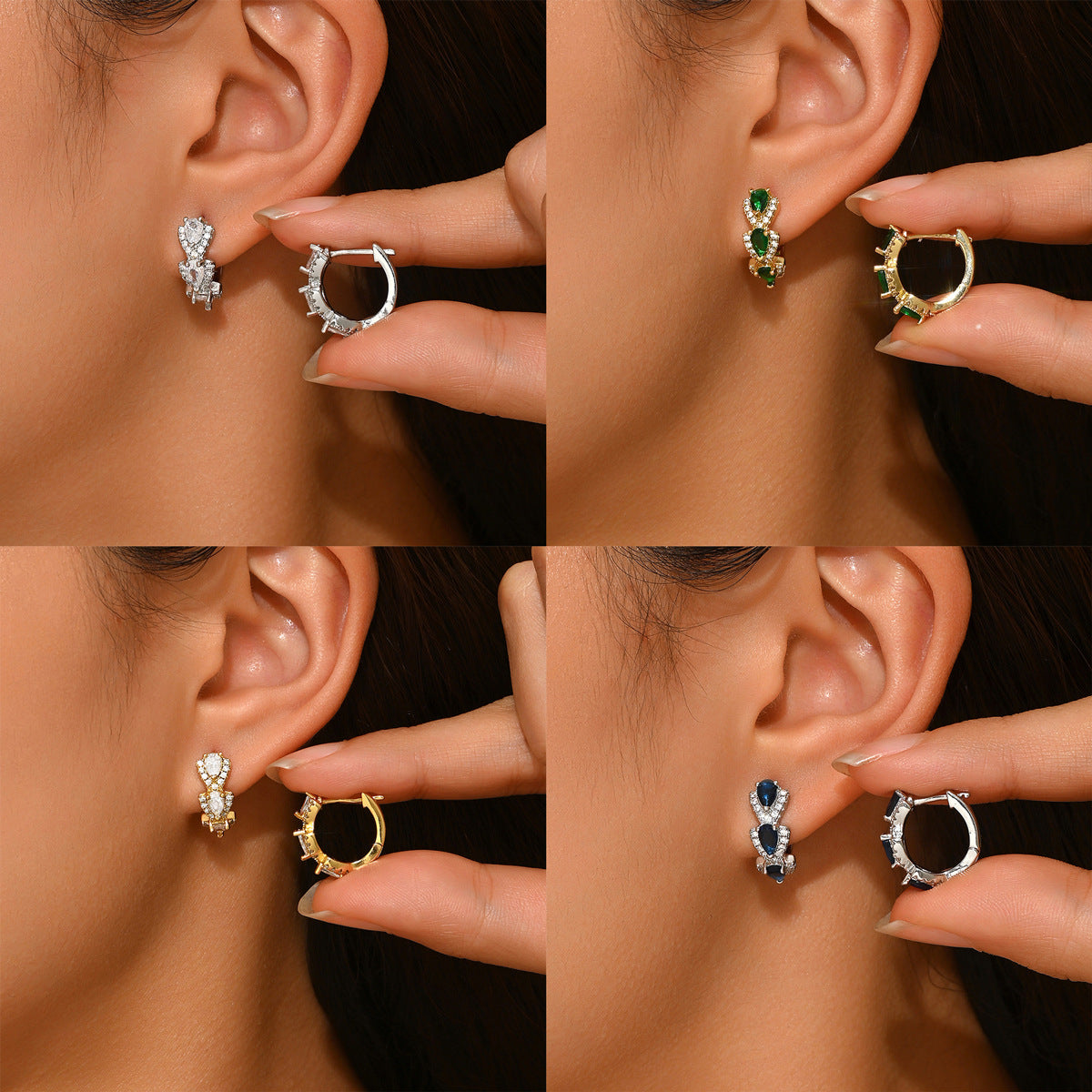 Cross-Border Hot Selling European American Earrings, Geometric Teardrop Hoop Ear Jewelry Inlaid Colorful Cubic Zirconia, Niche Light Luxury Women Ear Accessories