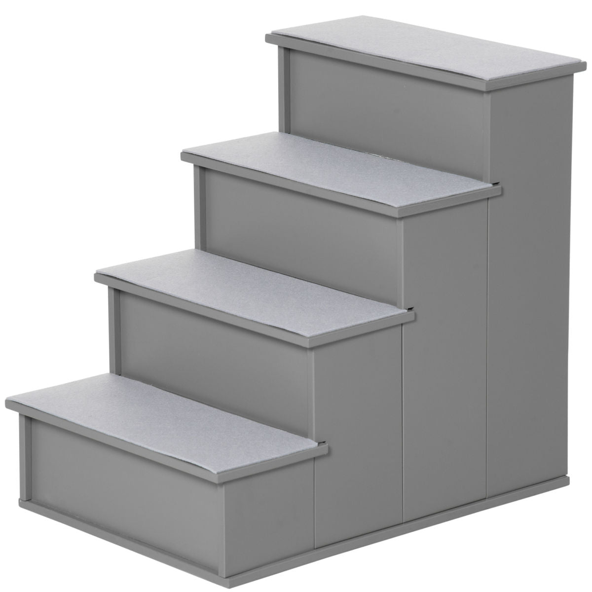 PawHut 4 Step Wooden Dog Steps Pet Stairs For Dogs, Cat Ladder For Bed Couch With Non-Slip Carpet 40 X 59 X 54.2 Cm, Grey