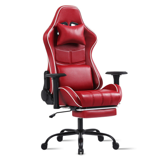 Computer Gaming Chairs For Adults, Ergonomic Computer Chair For Heavy People, Adjustable Lumbar Office Desk Chair With Footrest, 360degree-Swivel Seat PU Leather Gamer Chair, Red