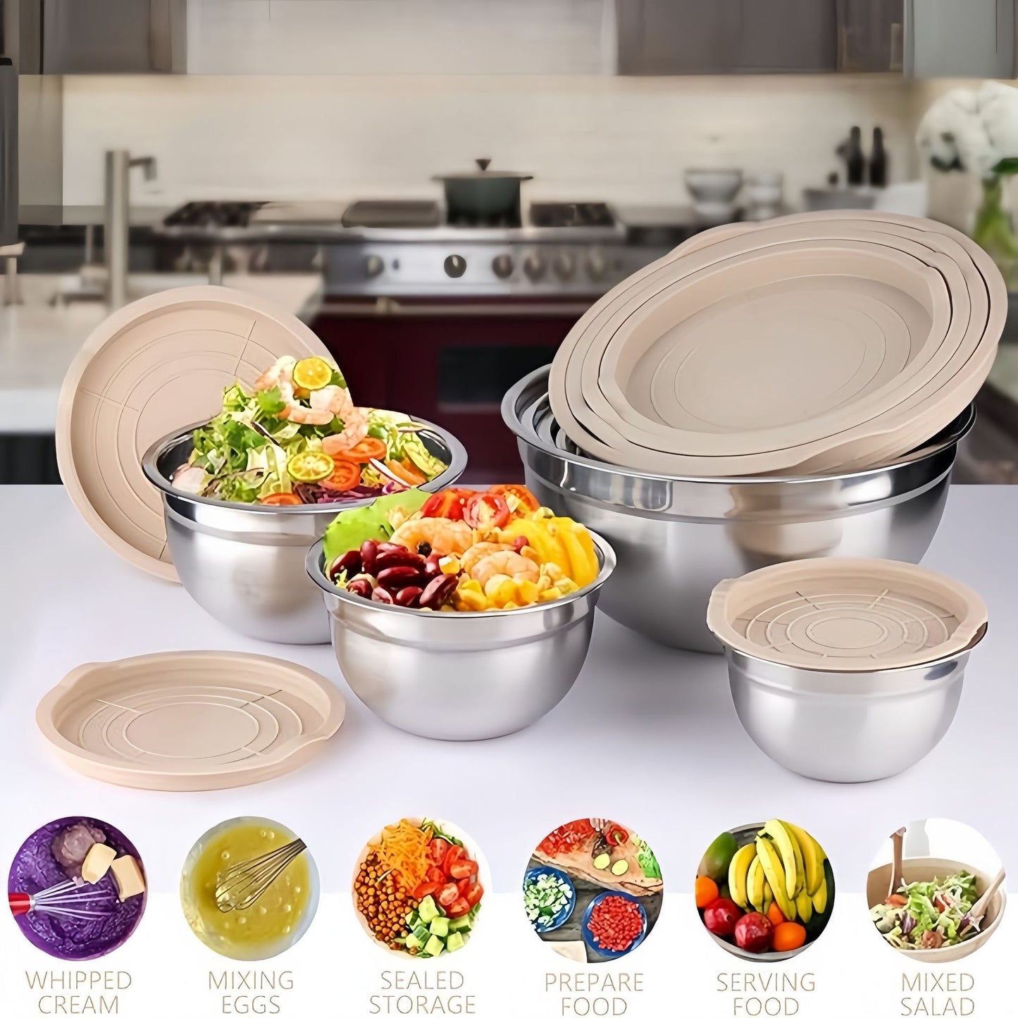 Baking Tools Egg Beater Bowl Salad Bowl Cooking Bowl Set With Lid