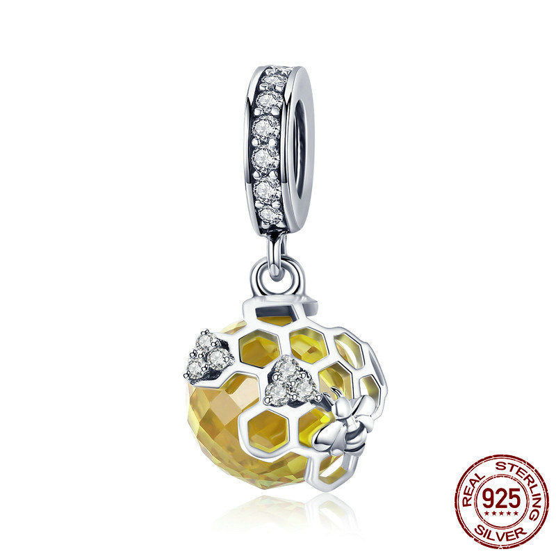Sterling Silver S925 Honeycomb Pendant Beaded Bracelet Necklace Accessories