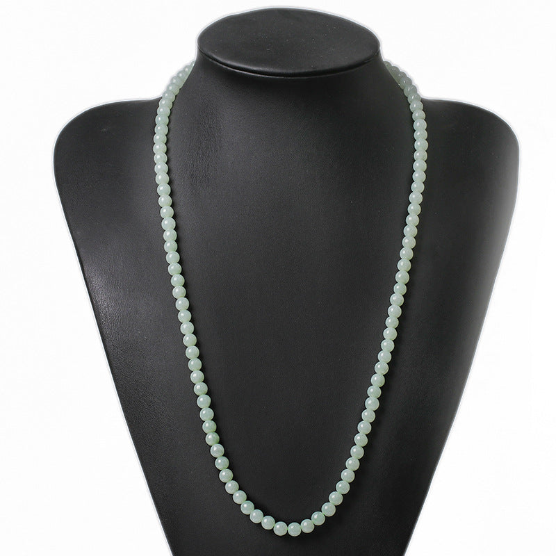 Strict Selection Wholesale Natural A- Level Jade Jade Bead Sweater Chain Women's White Green Round Beads Necklace For Mother Beauty Jade Bead