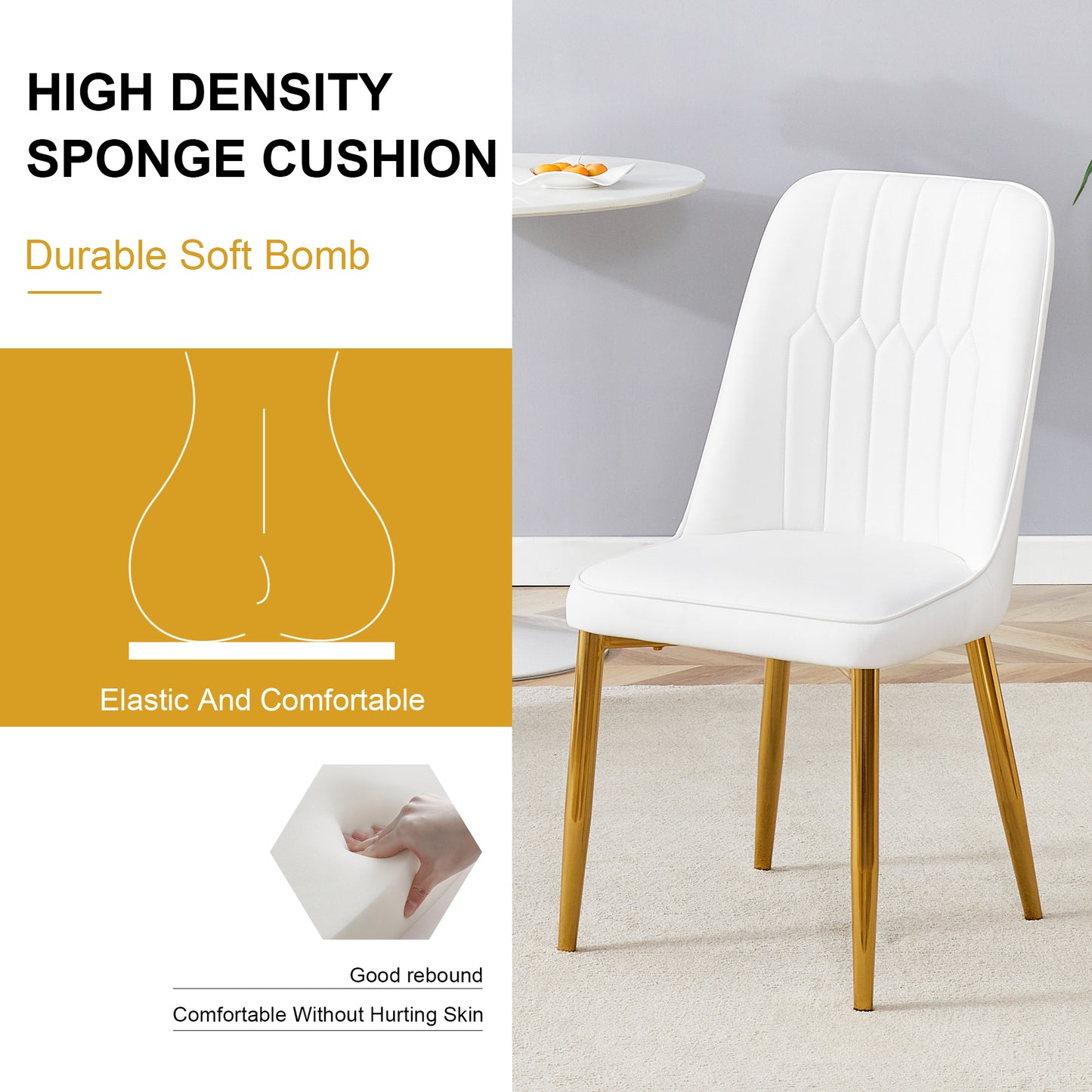 4 Modern Dining Chairs, Sleek PU Leather Backrest, And Gold Metal Legs Bring A Comfortable Home Experience To The Kitchen, Bedroom, And Office.W1151P183298