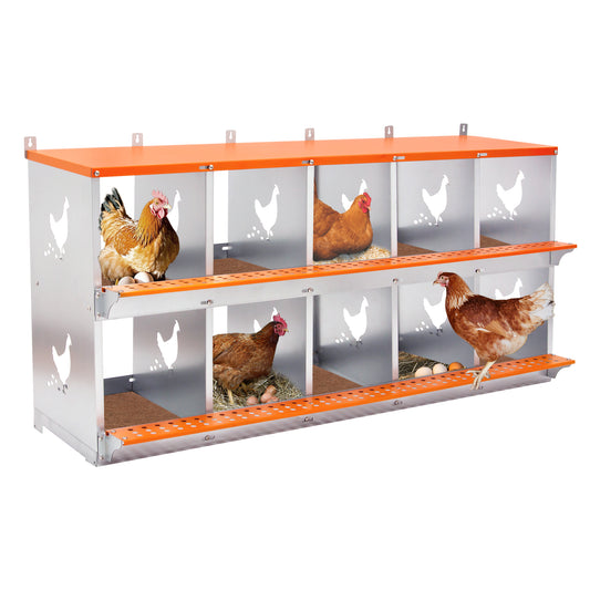 10-Bay Metal Nest Box-Wall Mount For Hens Ducks, Easy Egg  Assembly, Vented Galvanized Steel Coop Equipment Orange