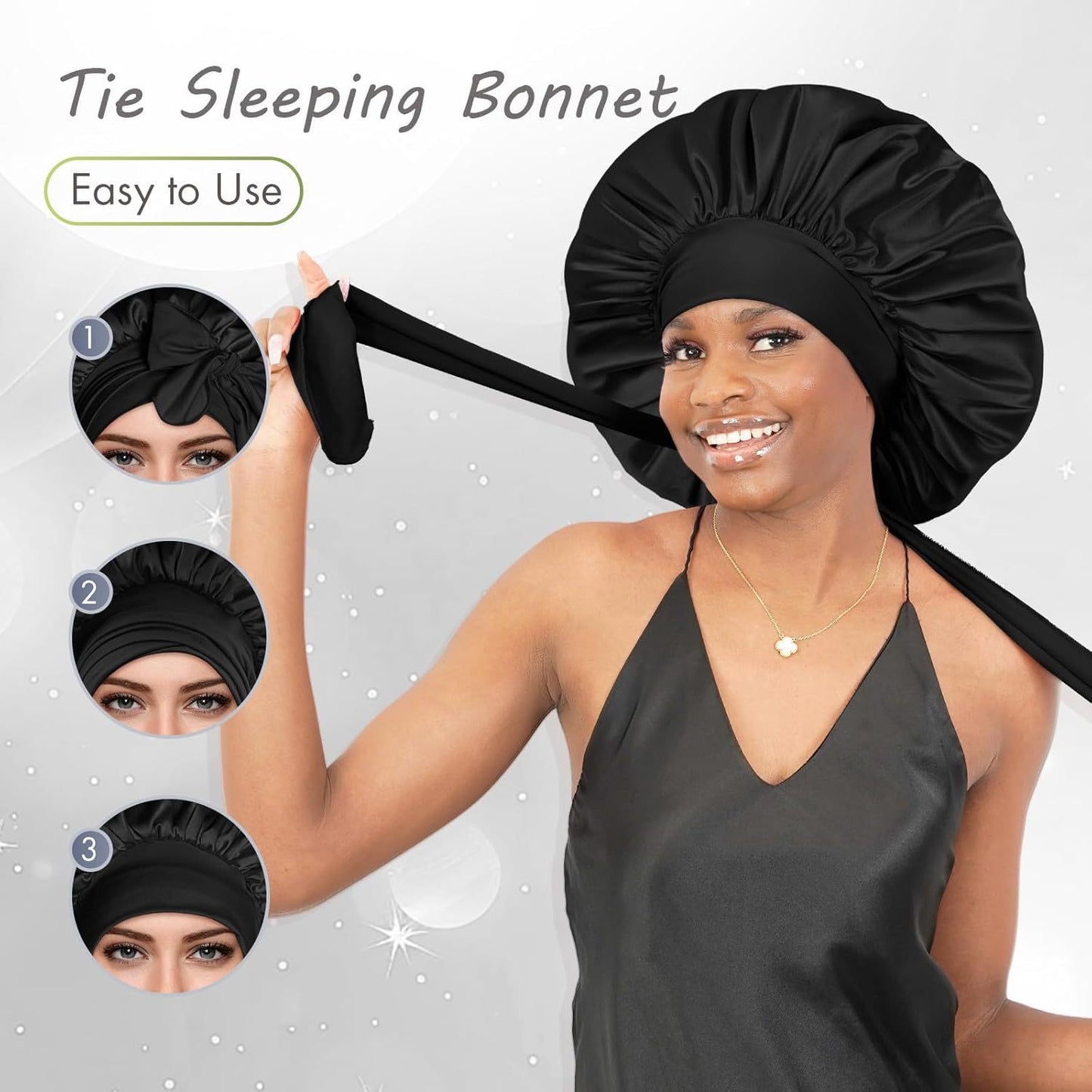 Satin Sleep Bonnet With Bow Knot, Elastic Wide Band Night Cap, Silk Like Satin Hair Bonnet For Women, Beauty Sleep Hair Protection Cap