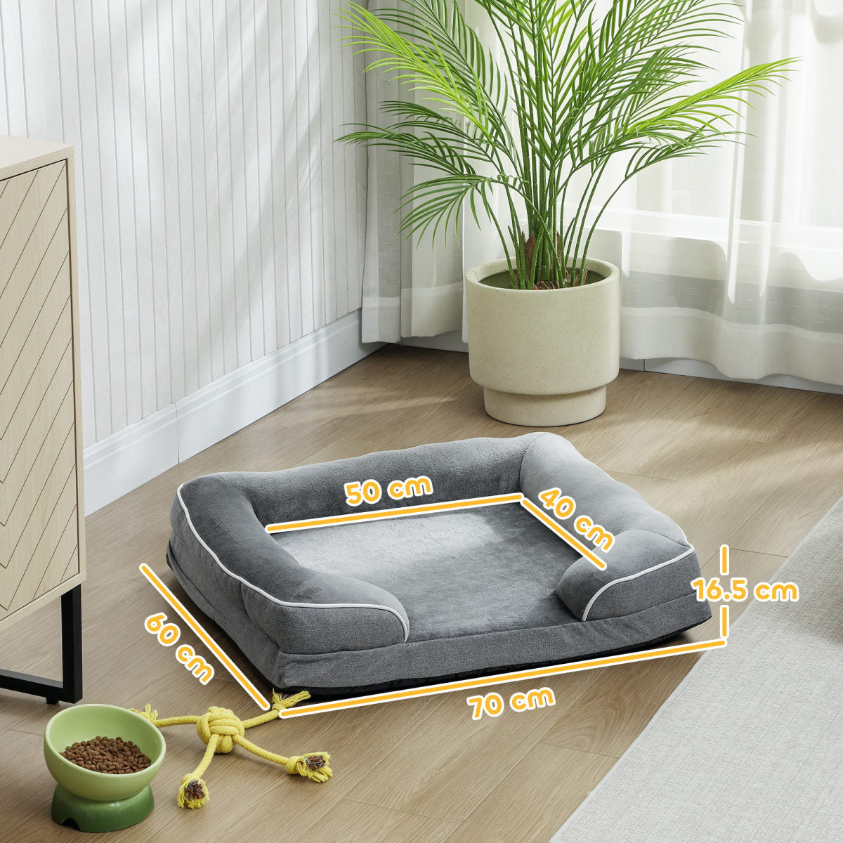 PawHut Dog Sofa Bed, Washable Pet Bed With Removable Cover And Non-Slip Bottom For Cats And Small Dogs, Grey