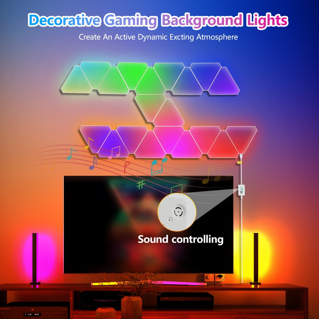 20-Pack Triangular Light Panels - Smart RGB LED Wall Lights With App & Remote - Music Sync Gaming Lights For Gamers, Game Room Decor, Gaming Equipment, Living Room, Bedroom, Kids & Adults