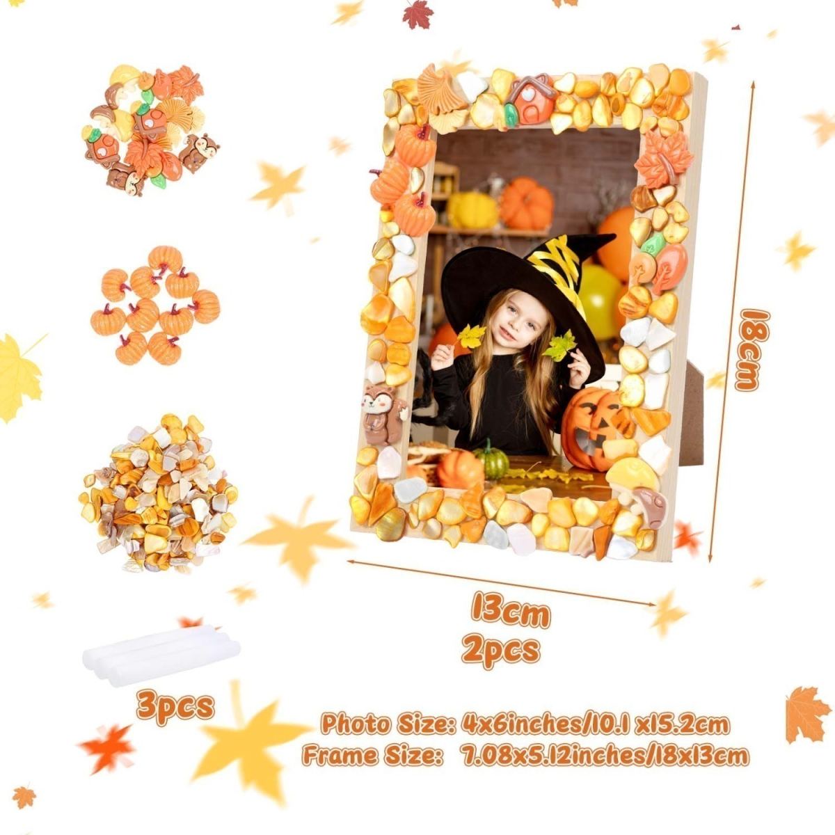 Set Of 2 Fall Craft Kits, Fall Photo Frame Crafts, Fall Mosaic Frame Ideas, DIY Fall Photo Frame Craft Set With Pumpkins, Decorative Gifts, Party Favors, Party Favors, Party Favors