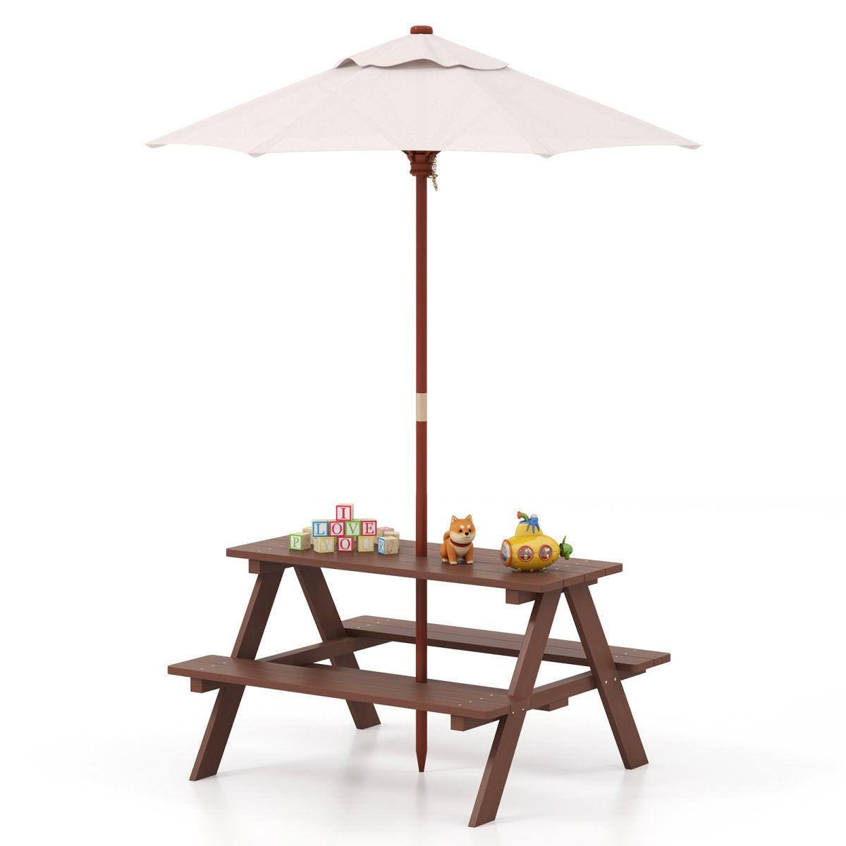 Outdoor 4-Seat Kid's Picnic Table Bench With Umbrella