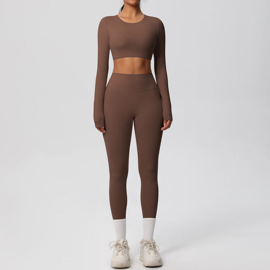 Solid Color Double-sided Nylon Brushed Nude Feel Tight Exercise Yoga Clothes Suit