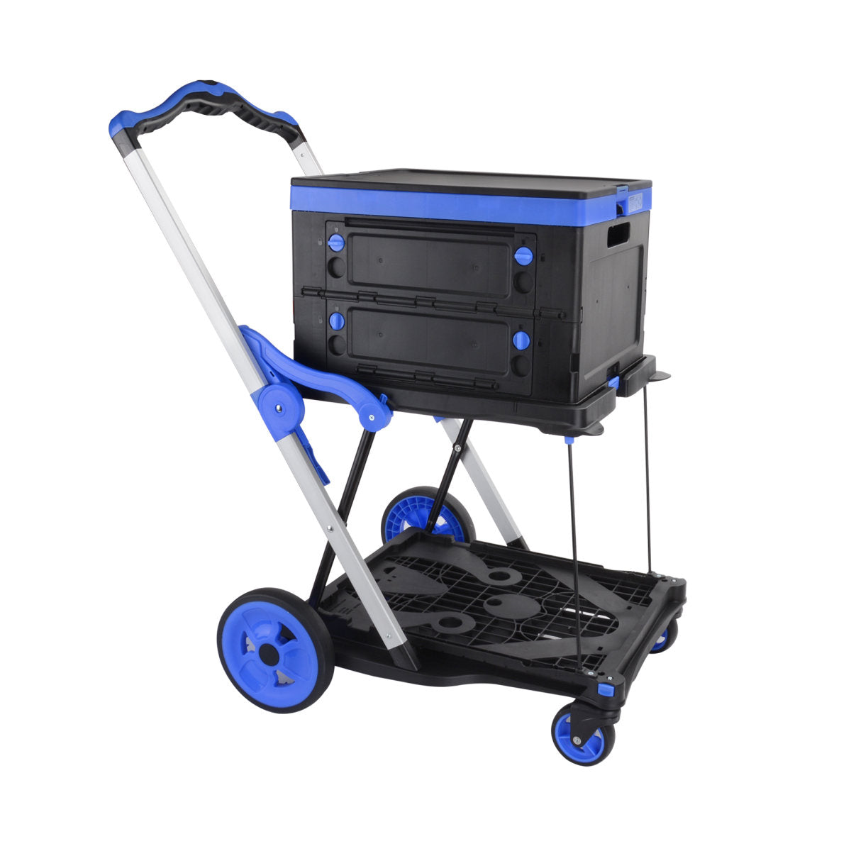 2-Tier Folding Cart  Multi Use Functional Collapsible carts  Shopping Trolley with Wheels  Shopping Cart with Storage Crate  Utility Cart for Groceries Warehouse Supermarket