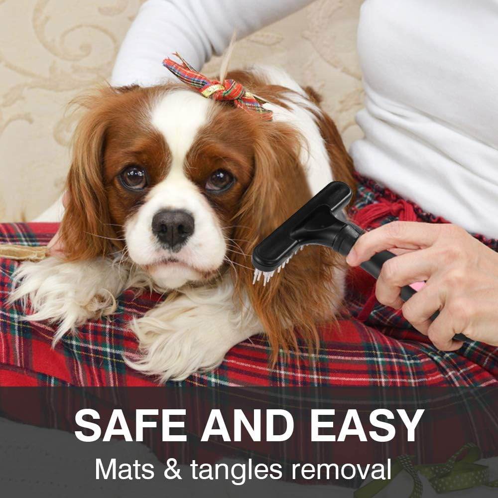 Pet Grooming Rake Double Row Pins Shedding And Dematting Undercoat Rake Comb For Dogs And Cats Safe Grooming Deshedding Brush Comb Out Mats Tangles Easily