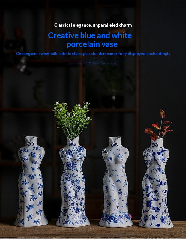 Blue And White Porcelain Creative Qipao Beauty Vase