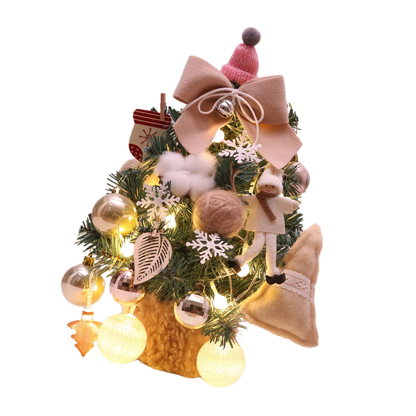 Small Xmas Tree With Adjustable Lights PVC Lightweight Desktop Xmas Tree For Home Decoration 35cm Beige