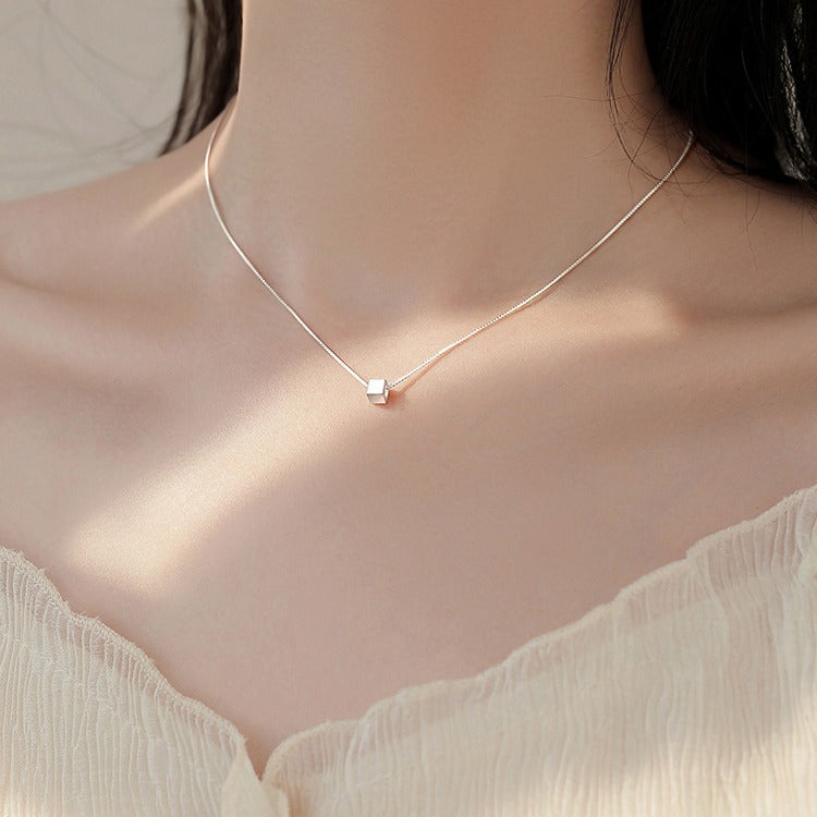 2026 New Trendy 925 Sterling Silver Square Necklace For Women, Light Luxury Niche Design Clavicle Chain For Summer