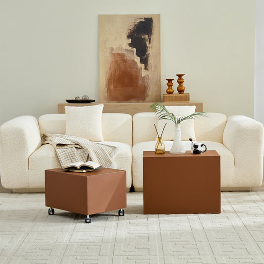Modern Brown MDF Saddle Leather Table -Two Compact Sizes, Perfect For Living Room Decor & Daily Use