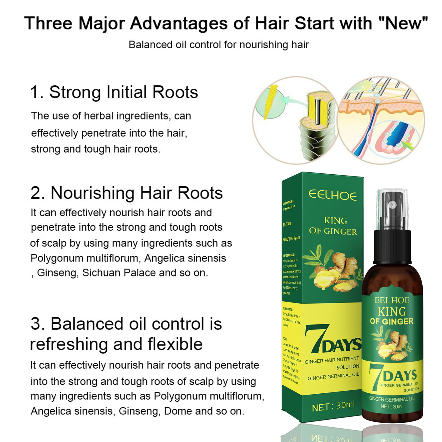 EELEelhoe Ginger Hair Spray, Strengthens Hair, Massages Scalp And Restores Hair
