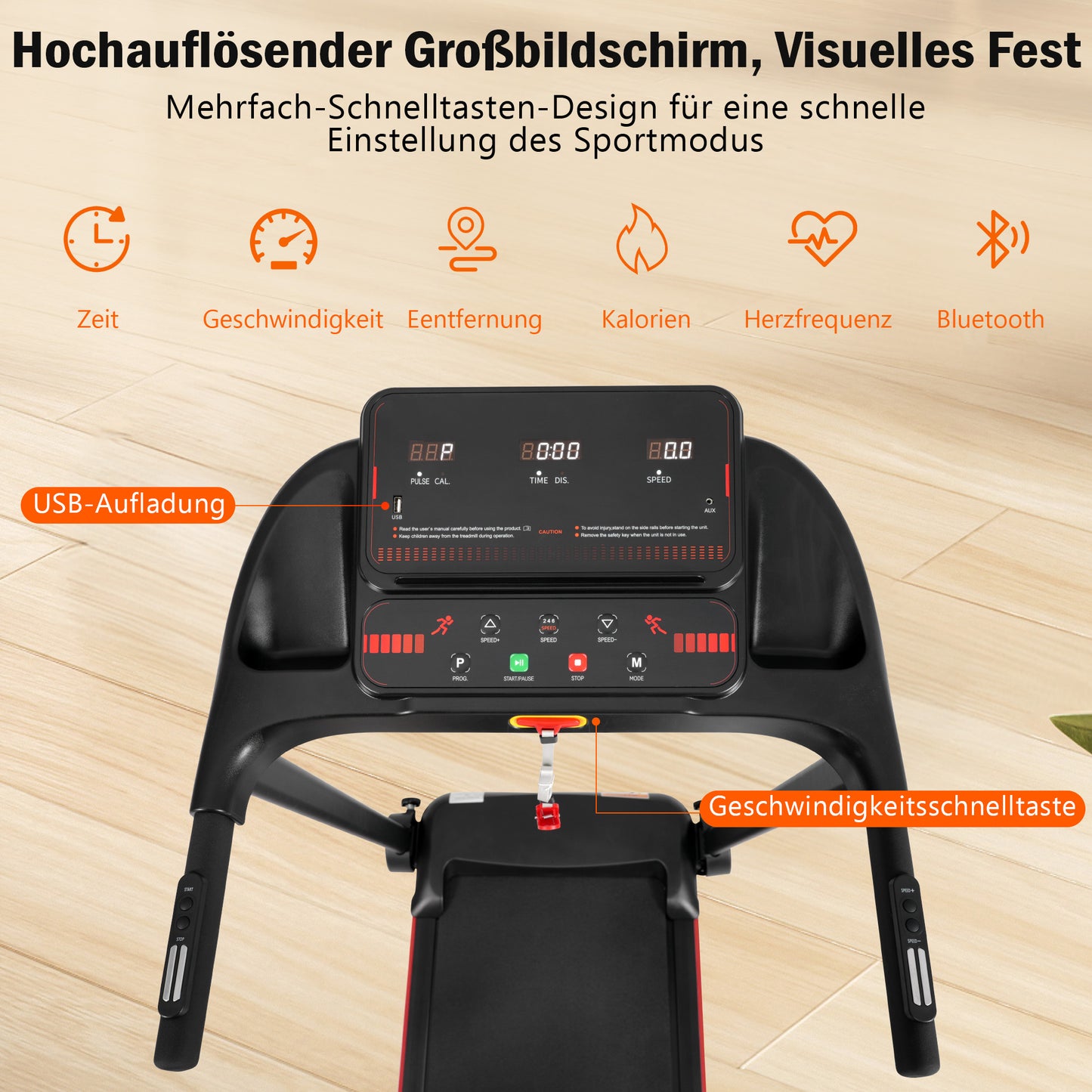Treadmill For Home, Treadmill Foldable With Incline 8 , Treadmills Quiet Up To 14km H With Large Running Surface, 3.0 HP Treadmill For Home With LED Display & Bluetooth, Max Load 120KG