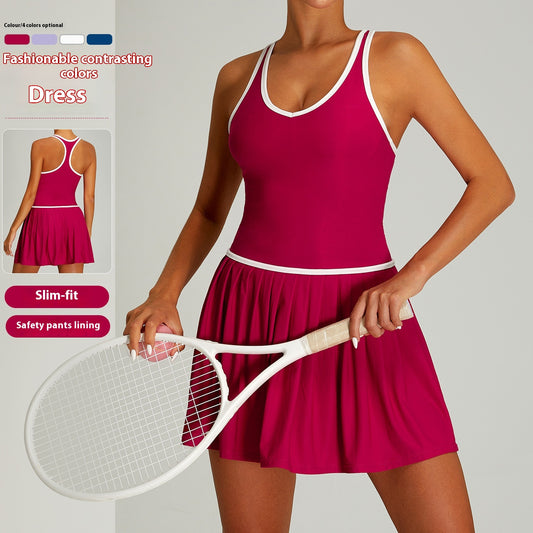 Contrast Color Sports Tennis Dress Women's Outdoor Running Fitness