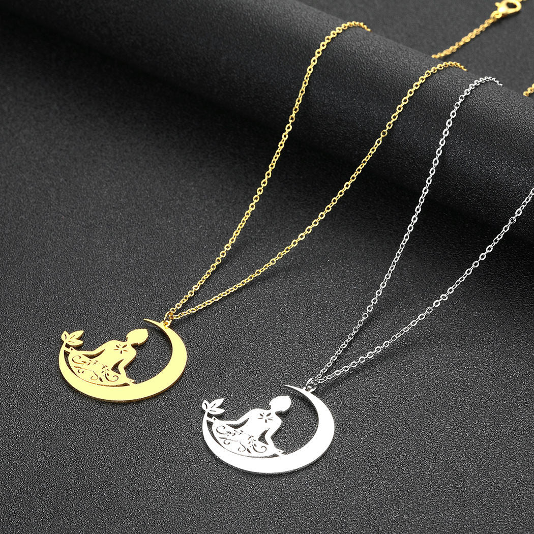 Stainless Steel Yoga Meditation Ceremony Zen Lotus Pendant Clavicle Necklace
