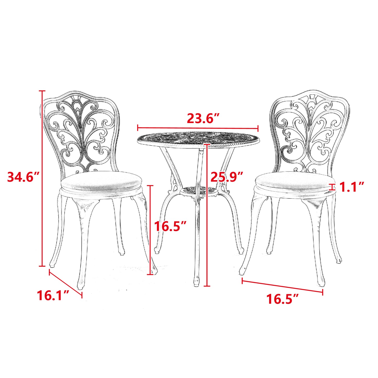 Best Choice Products 3-Piece Outdoor Rust-Resistant Cast Aluminum Patio Bistro Set Black