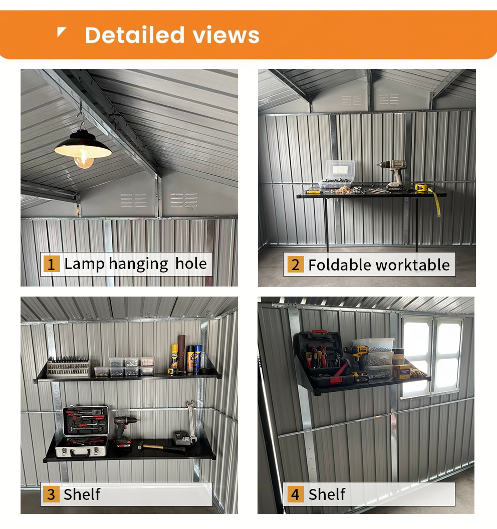 12x10 Ft Metal Garden Sheds Outdoor Storage Sheds Black With Window With Goods Shelves
