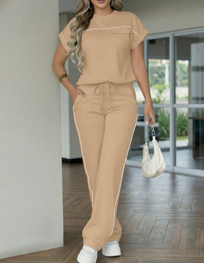 Womens Fashion Solid-Color Simple Casual Set