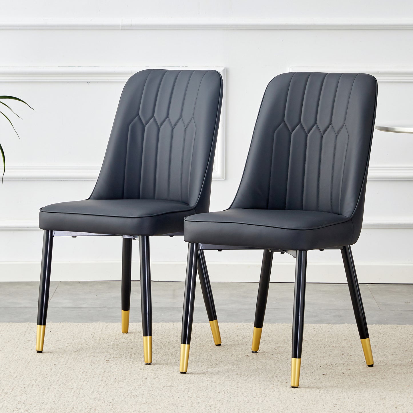 2-piece Package Chair, Modern Black Dining Chair With PU Leather Back Cushion And Black Metal Legs, Suitable For A Variety Of Scenes Such As Dining Room, Kitchen And Bedroom.